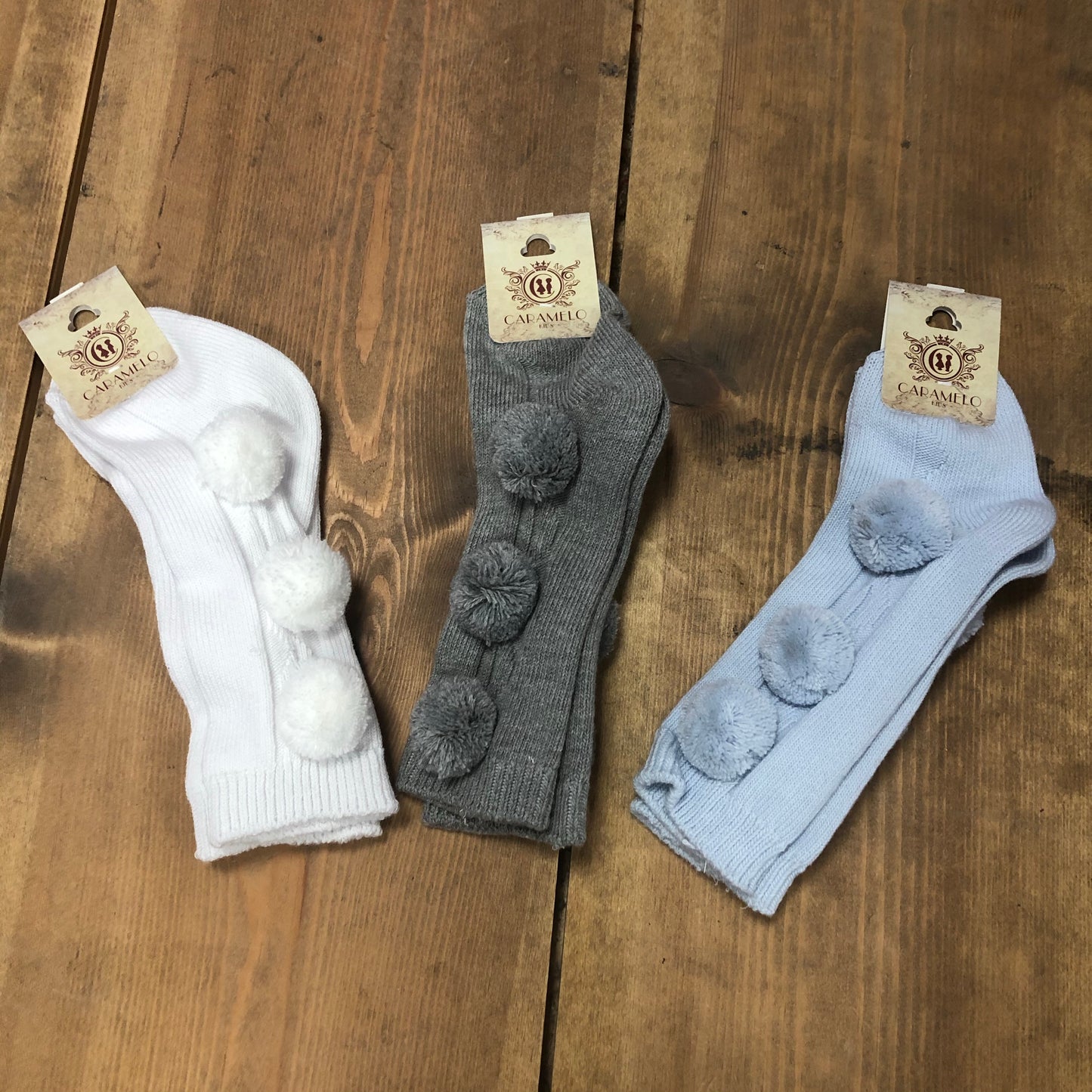 Caramelo Boys Triple Pom Socks - Various Colours - Hetty's Baby Boutique