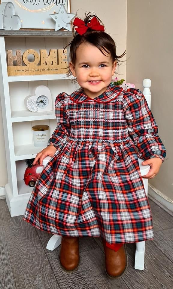“Noel” Tartan Check Matching Girls & Boys Smock Set - Hetty's Baby Boutique