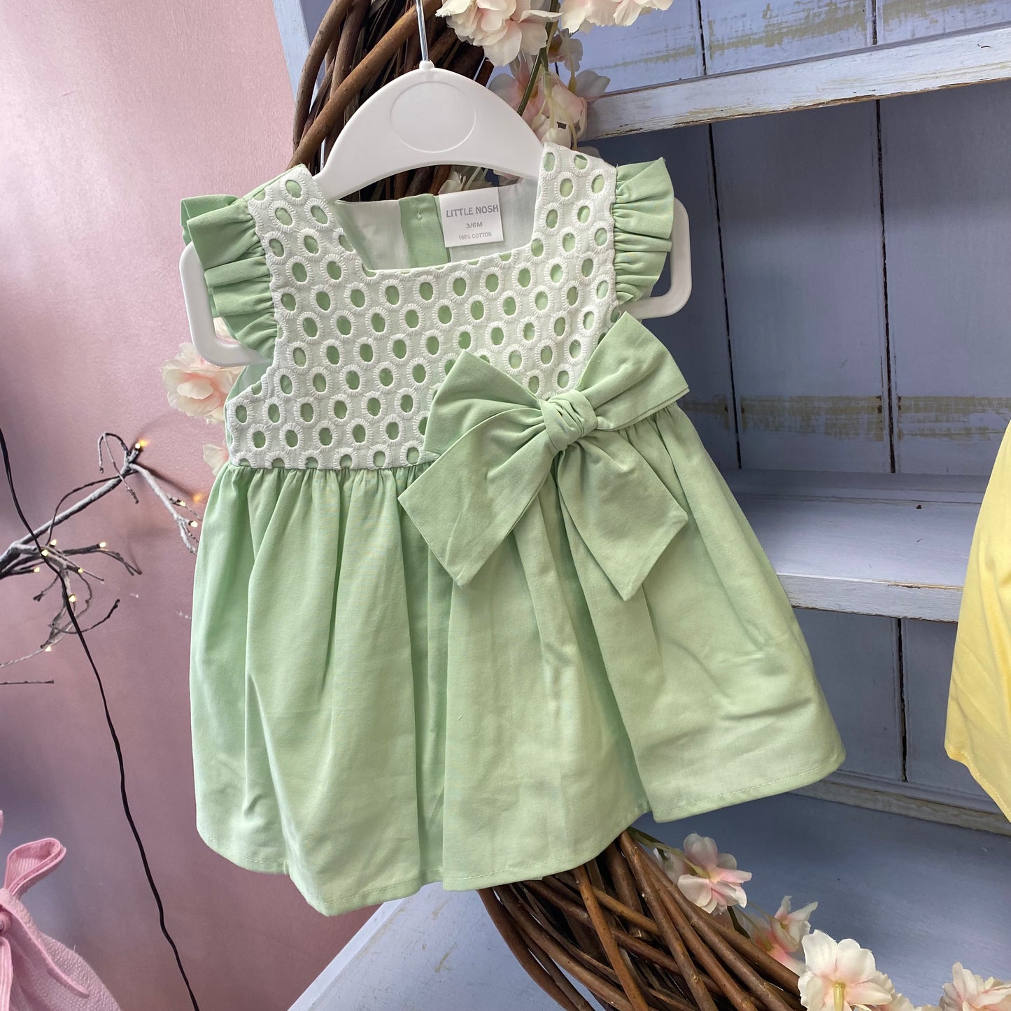"Honey" Yellow & Sage Boutique Bow Dress