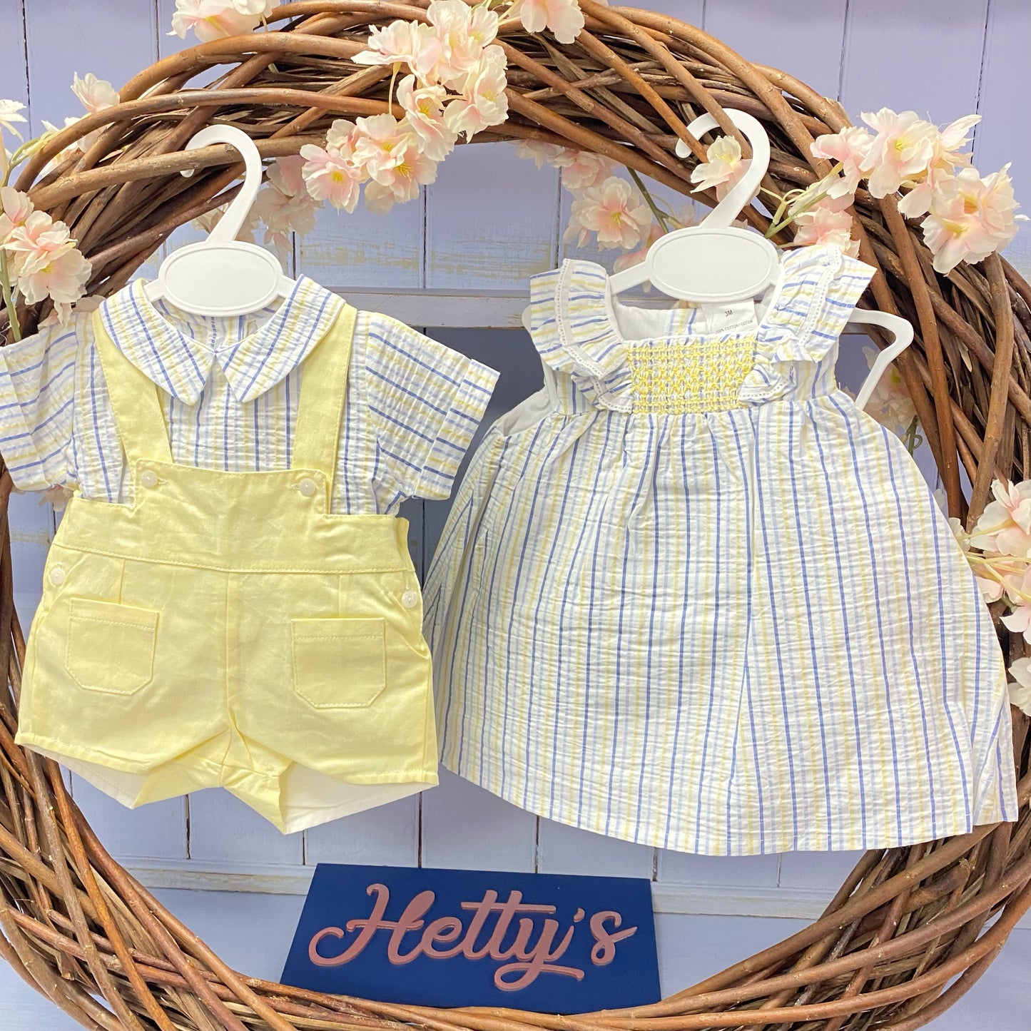 3M 6M 12M 18M 24M Lemon and blue stripe smock dress