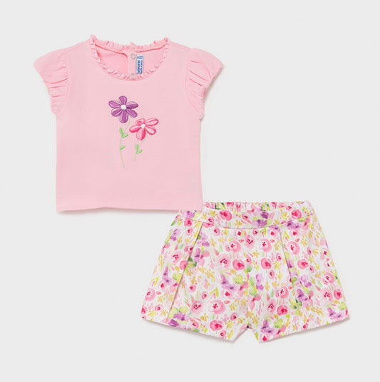 Mayoral Pink Flower Shorts Set