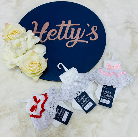 “Starlight” Frilly Ribbon Pretty Lace Socks