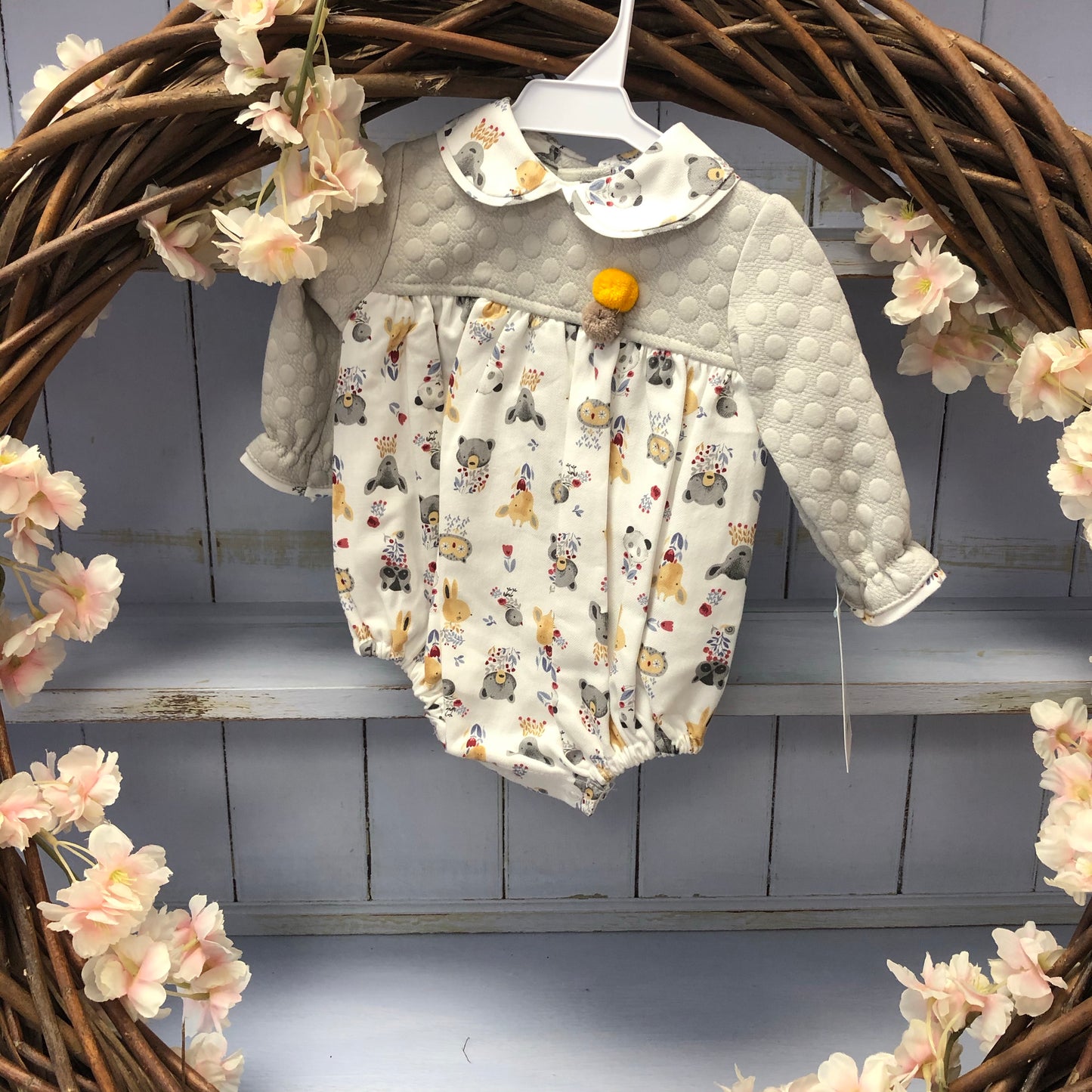Luxury Grey Bear Spanish Printed Outfit with Bow