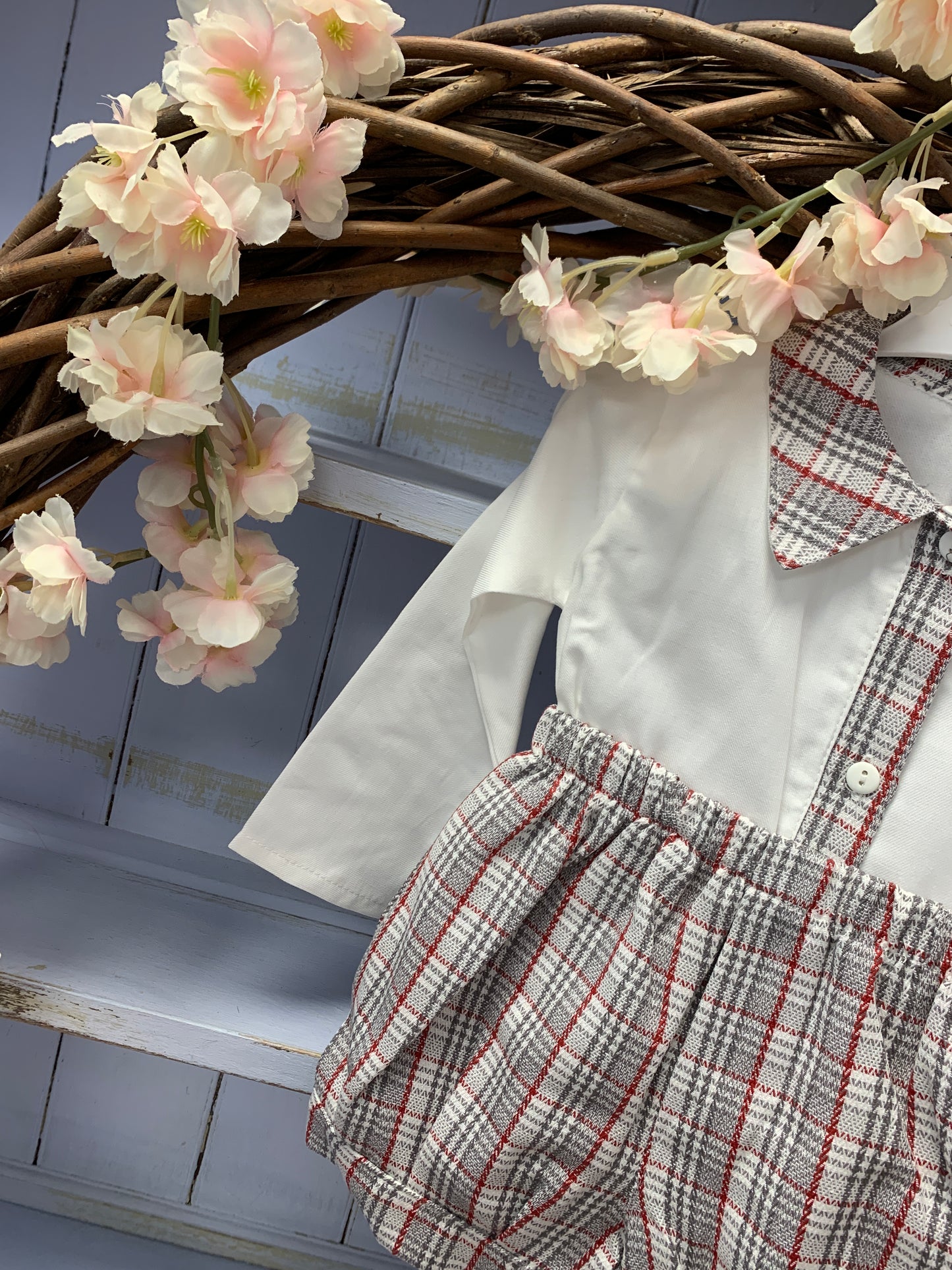 Little Nosh Grey Check Short & Shirt Set