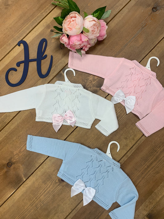 "Fearne" Bow back cardigan in blue, pink or white