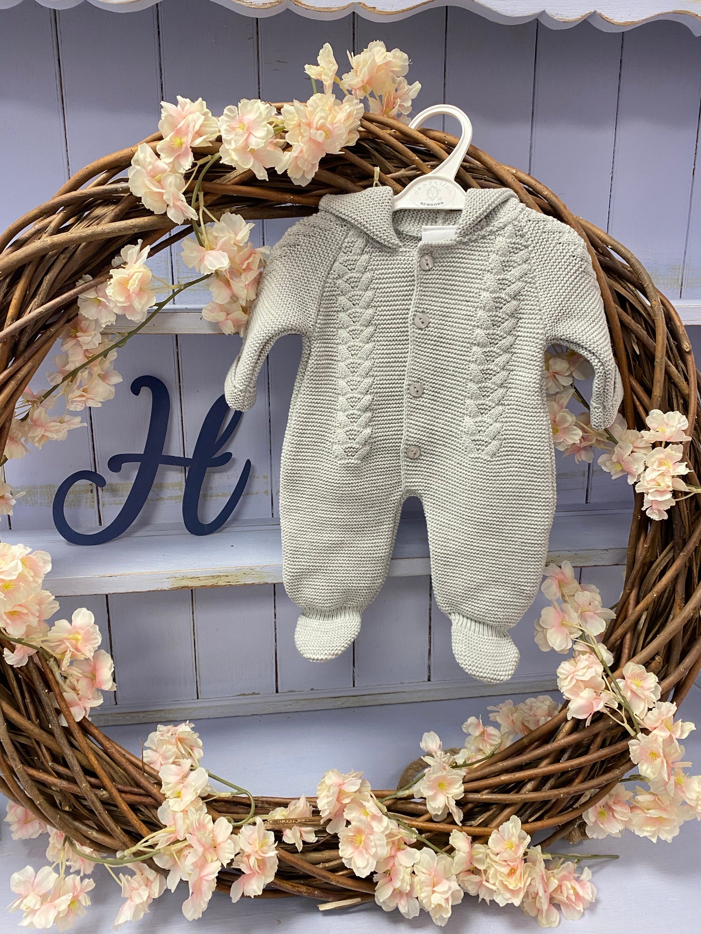 Dandelion "Aspen" Grey Knitted Pom Hood Pramsuit