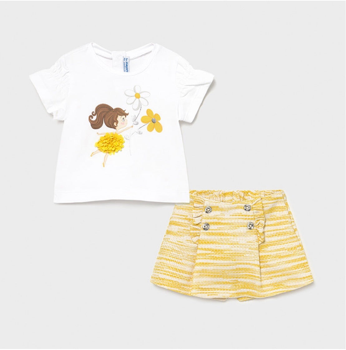 Mayoral Yellow Tweed Style Shorts Set