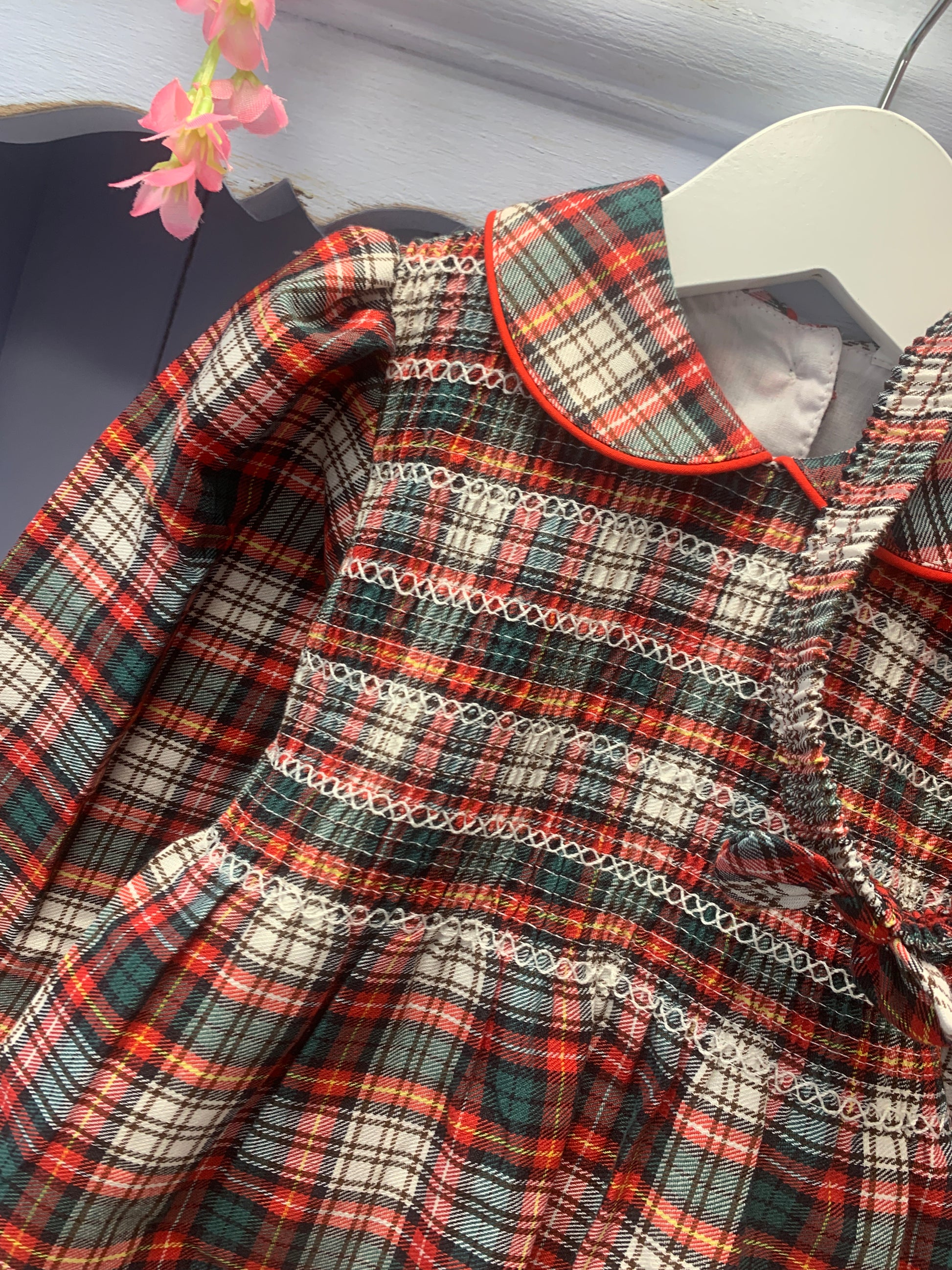 “Noel” Tartan Check Matching Girls & Boys Smock Set - Hetty's Baby Boutique