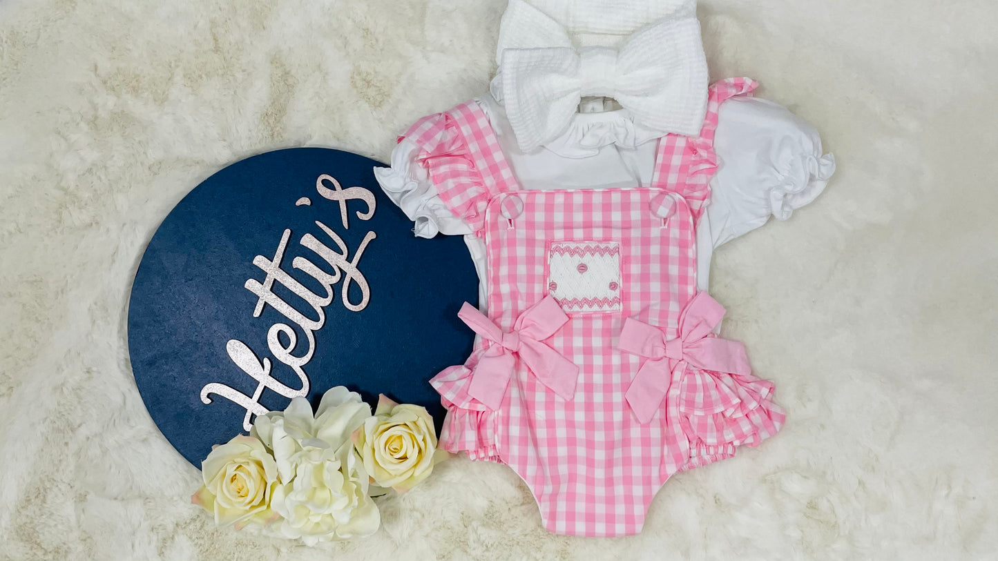 Caramelo Boutique Pink Gingham Smock Romper