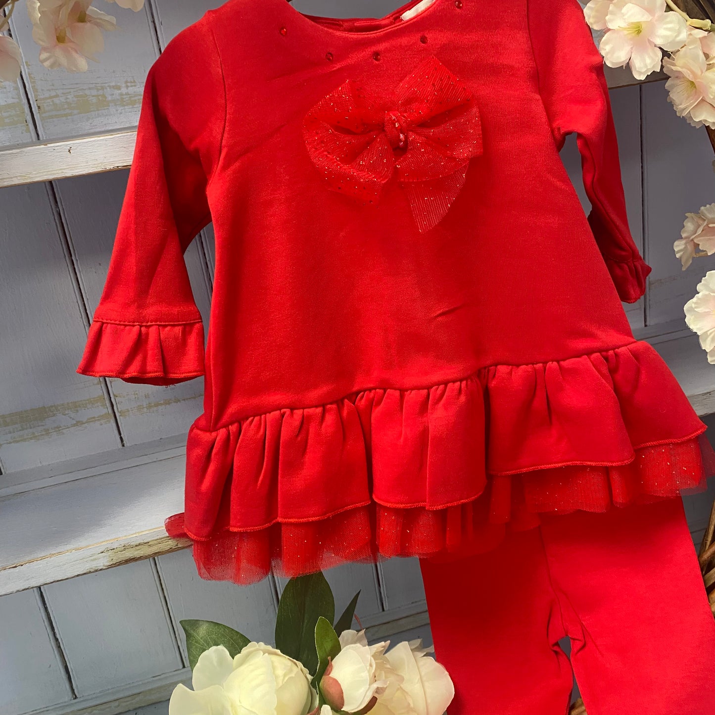 Mintini Red Sparkly Tule Dress & Legging Set